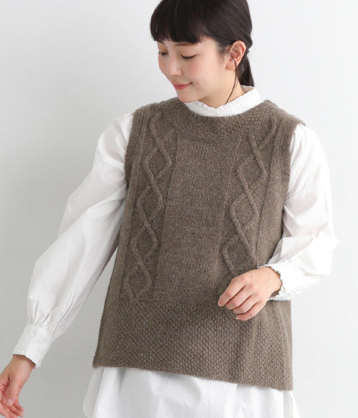ウール後ろ開きベスト(ココア-ONESIZE)