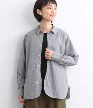 タイプライター　ラウンドヘム丸襟長袖シャツ(ギンガム2-ONESIZE)