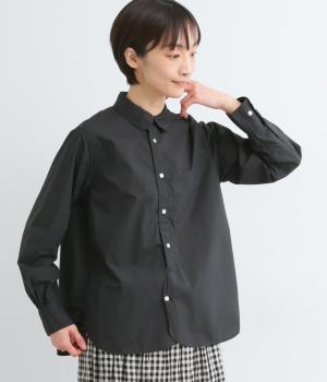 タイプライター　ラウンドヘム丸襟長袖シャツ(ブラック-F)