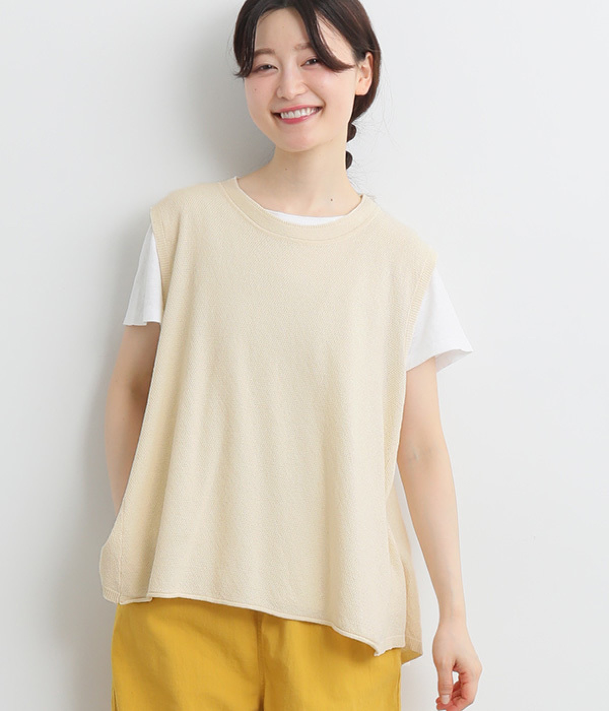 コットン100％ニット　フレアベスト(ナチュラル-ONESIZE)