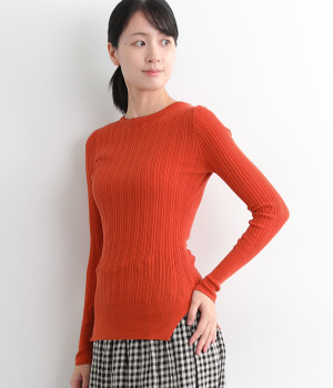 ランダムテレコ　クルーネックプルオーバー(ブラッドオレンジ-ONESIZE)