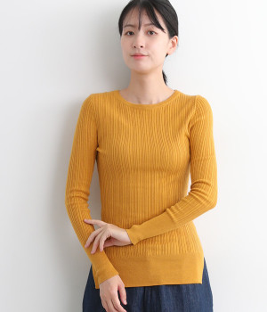 ランダムテレコ　クルーネックプルオーバー(マスタード-ONESIZE)