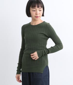 ランダムテレコ　クルーネックプルオーバー(グリーン-F)