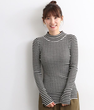 ランダムテレコモックネック(オートミール×ブラック-ONESIZE)