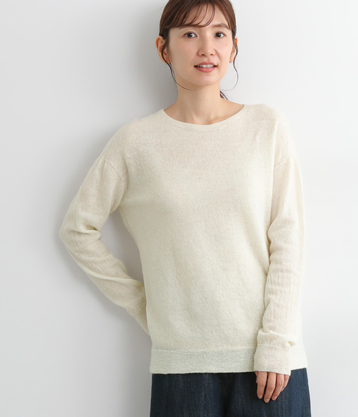 ハイゲージニット　クルーネックプルオーバー(オフホワイト-ONESIZE)