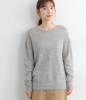 ハイゲージニット　クルーネックプルオーバー(グレー-ONESIZE)