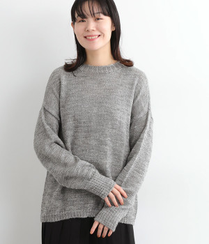 スラブニットロングTシャツ(グレー-ONESIZE)