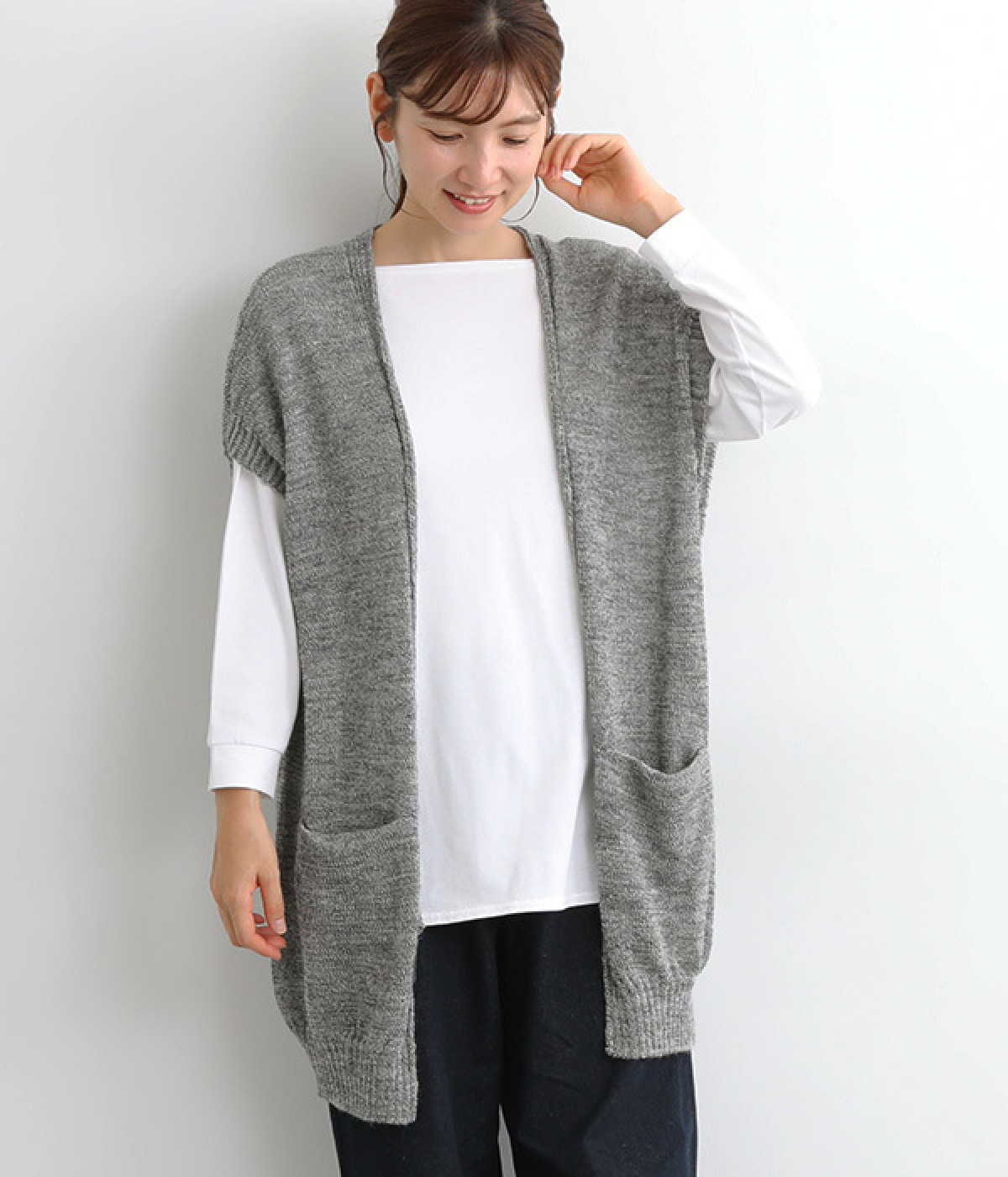 スラブニットジレ(グレー-ONESIZE)