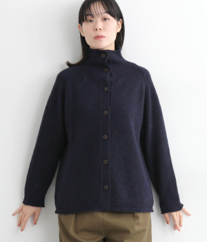 ウーレンニットボトルネックカーディガン(ネイビー-ONESIZE)