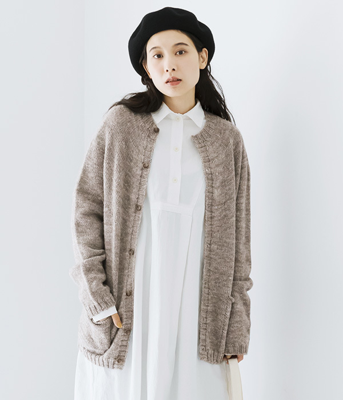 シェットリノ求心編みカーデ(グレージュ-ONESIZE)