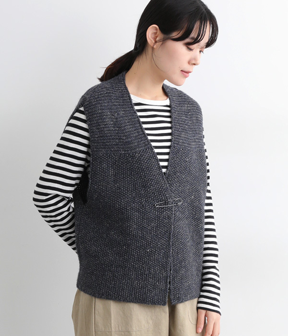 シェットリノVネック前開きベスト(ネイビー-ONESIZE)