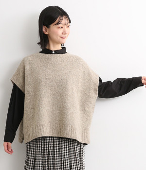 ナチュラルウールニット　ドロップベスト(グレージュ-ONESIZE)