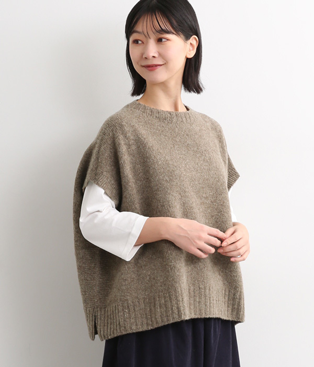 ナチュラルウールニット　ドロップベスト(ライトブラウン-ONESIZE)