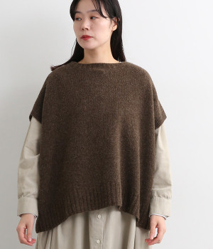 ナチュラルウールニット　ドロップベスト(ブラウン-ONESIZE)