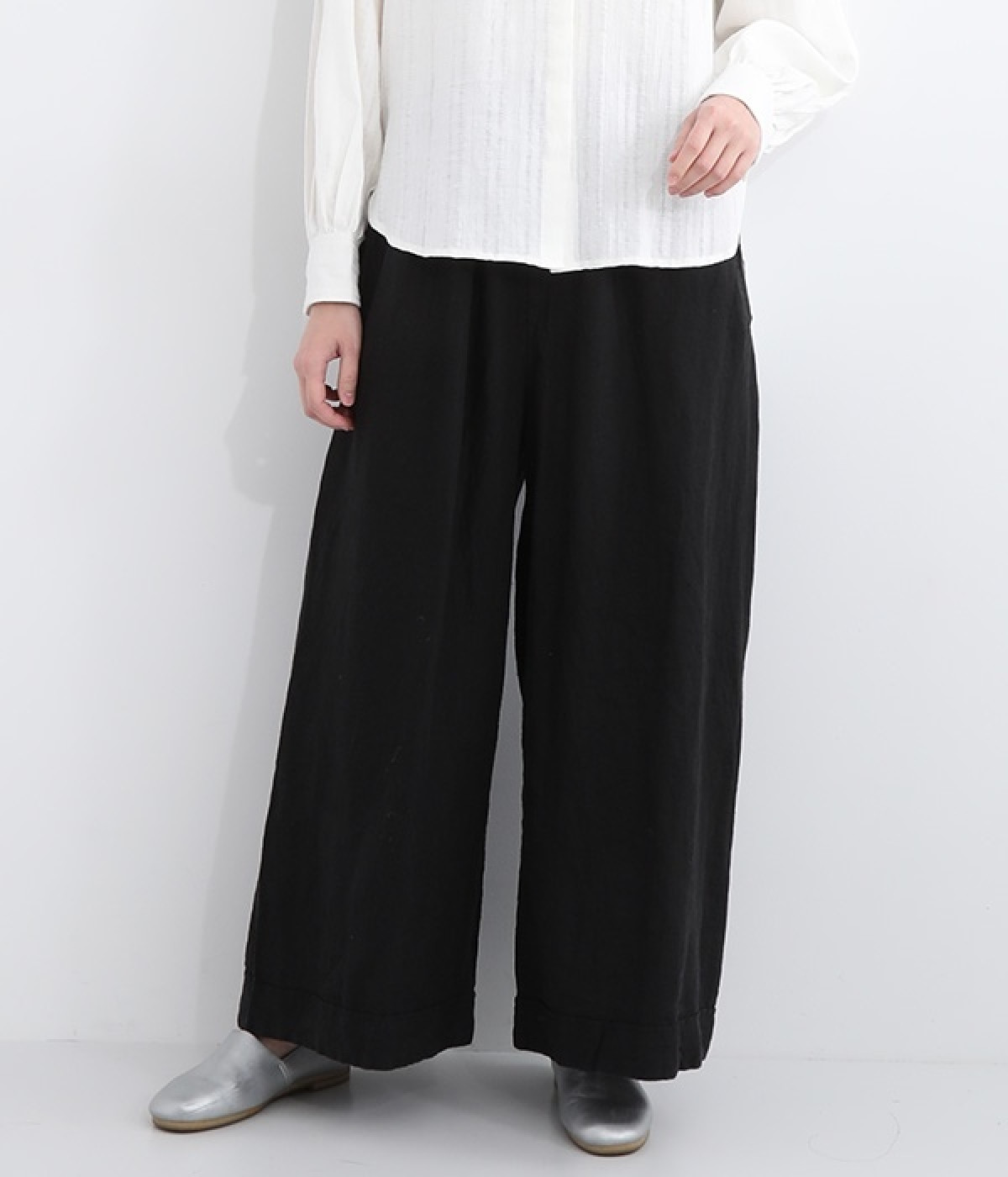 リネン　キュロットパンツ(ブラック-ONESIZE)