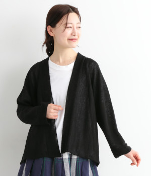 フレンチリネン横編みカーディガン(ブラック-ONESIZE)
