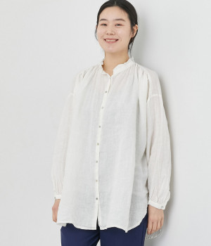 リネンボイルフリルチュニック(オフホワイト-ONESIZE)