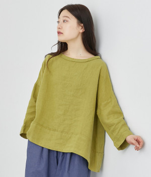 リネン襟太パイピングプルオーバー(ウグイス-ONESIZE)