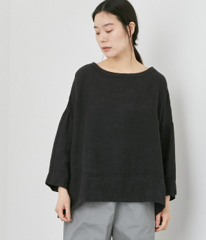 リネン襟太パイピングプルオーバー(ブラック-ONESIZE)