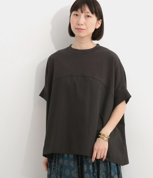 天竺布帛×カットソー切替プルオーバー(スミ-ONESIZE)