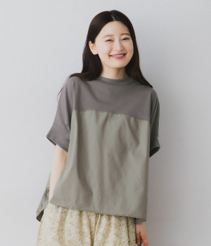 天竺布帛×カットソー切替プルオーバー(チャコール-ONESIZE)