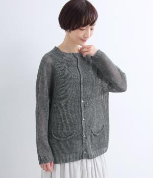 国産フレンチリネン100％ニット　求心編みカーデ