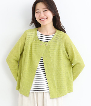 フレンチリネン100％ニットワイド2wayカーディガン(ピスタチオ-ONESIZE)