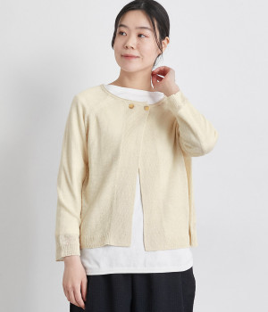 フレンチリネン100％ニットワイド2wayカーディガン(エクリュ-ONESIZE)
