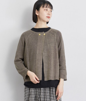 フレンチリネン100％ニットワイド2wayカーディガン(グレージュ-ONESIZE)