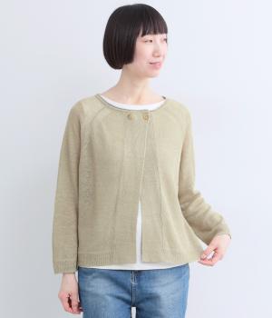 フレンチリネン100％ニットワイド2wayカーディガン(ベージュ-F)