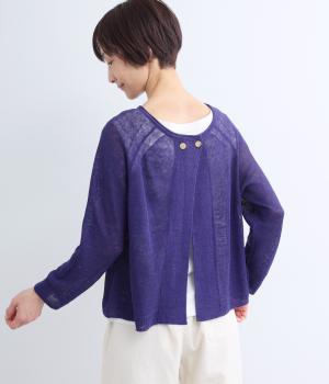 フレンチリネン100％ニットワイド2wayカーディガン(ネイビー-F)