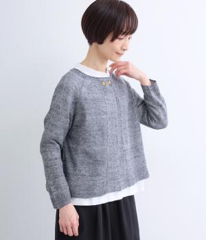 フレンチリネン100％ニットワイド2wayカーディガン(杢グレー-F)