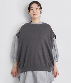 コットンリネンドロップショルダーニット(スミ-ONESIZE)