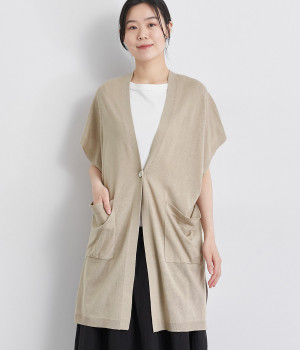 コットンリネンチュニックベスト(サンドベージュ-ONESIZE)