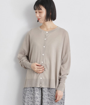 コットンリネンニット2wayワイドカーディガン(アイスグレー-ONESIZE)