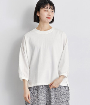 天竺袖布帛切替クルーネックプルオーバー(ホワイト-ONESIZE)