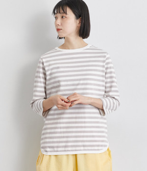 天竺七分袖Tシャツ(ホワイト×グレー-ONESIZE)