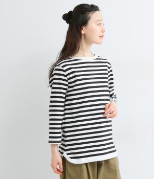 天竺七分袖Tシャツ(ホワイト×ブラックボーダー-F)