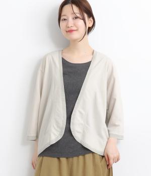 ライトインレイ×ツイル布帛切替7分袖カーディガン(ライトグレー-ONESIZE)