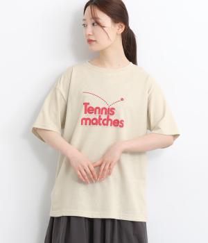 ラフィーコーマ天竺ロゴプリントクルーネックTシャツ Tennis(ベージュ-ONESIZE)