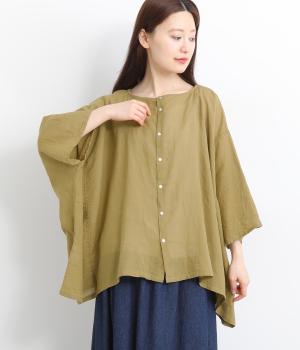 リネンコットンクロス2wayブラウス(カーキ-ONESIZE)