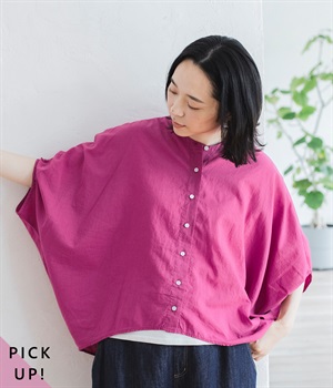 コットンリネンローンバルーンブラウス(ルビー-ONESIZE)