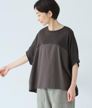 天竺布帛×カットソー切替プルオーバー(ココアブラウン-F)