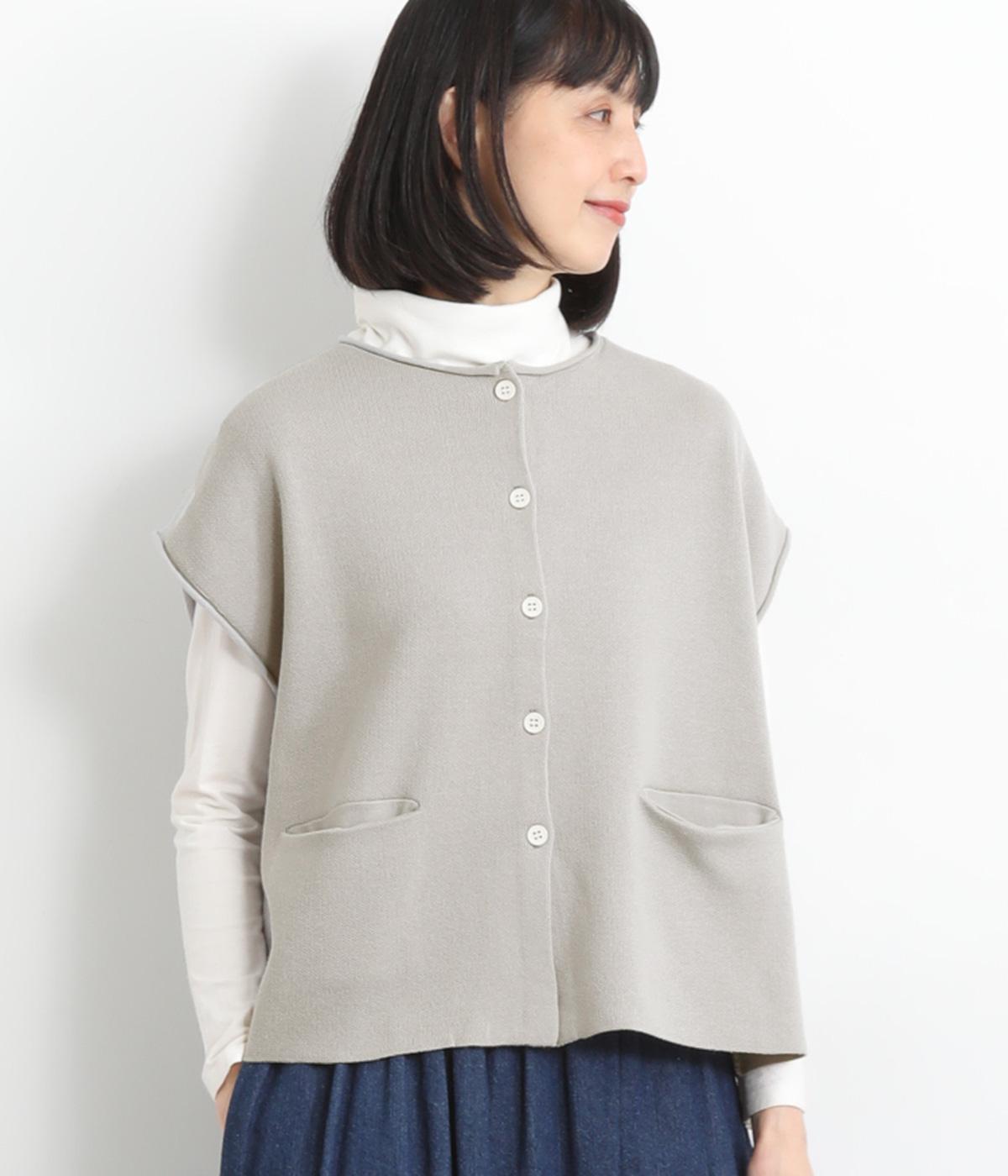 クルーネック前あきベスト(グレー-F)