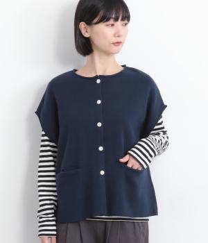 クルーネック前あきベスト(ネイビー-F)