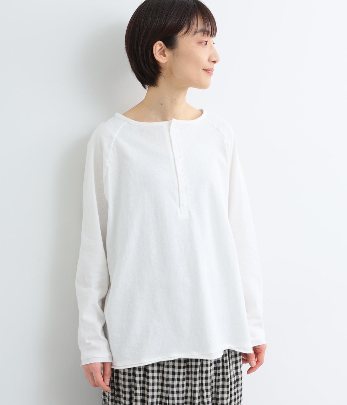 ラフィーコーマ天竺ヘンリーネックラグランTシャツ(オフホワイト-F)