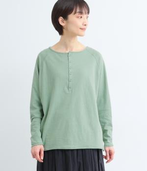 ラフィーコーマ天竺ヘンリーネックラグランTシャツ(モスグリーン-F)