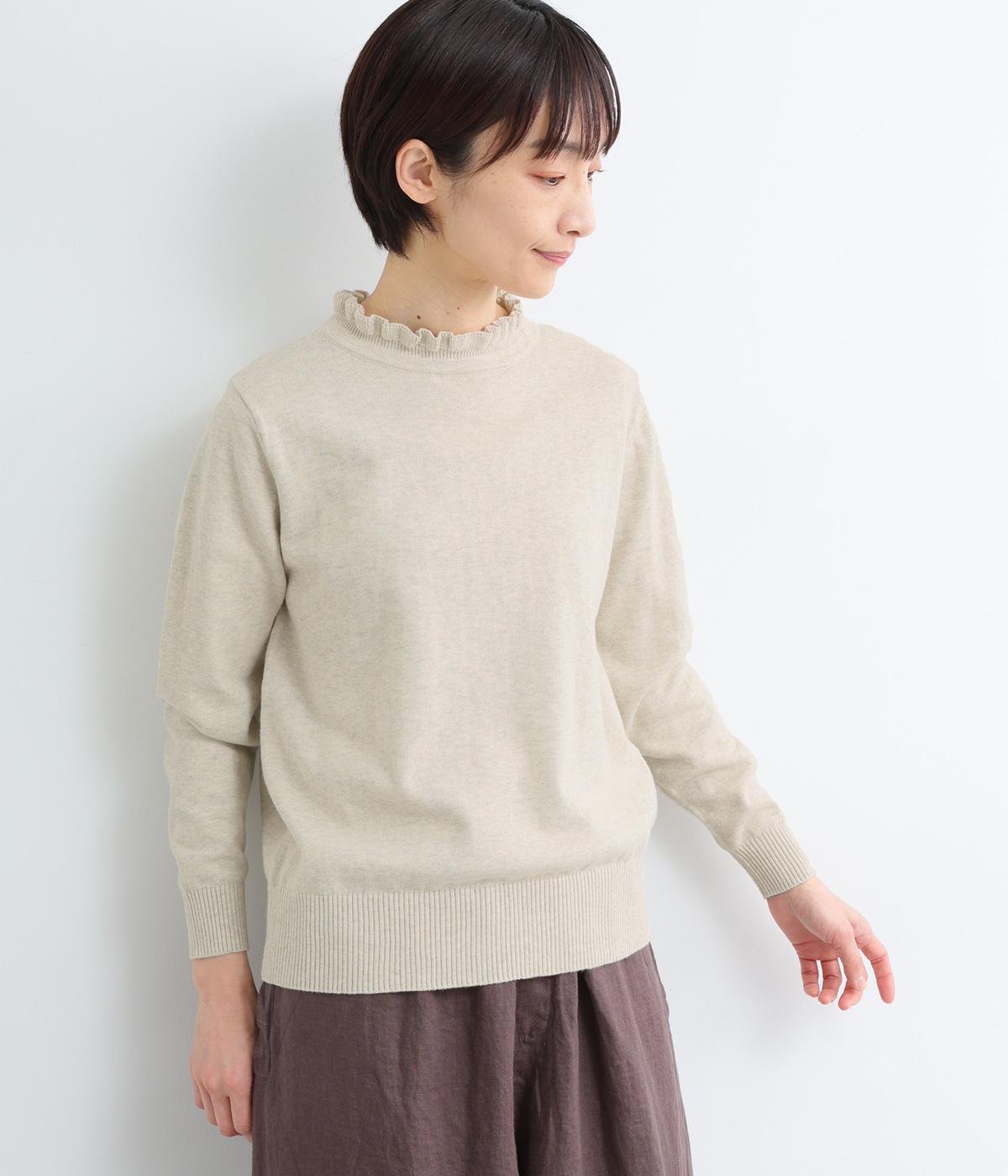 コットン100%ニット天竺襟ぐりフリルプルオーバー(オートミール-F)