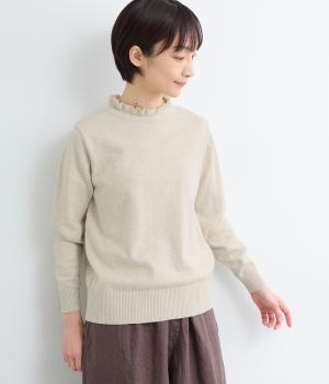 コットン100%ニット天竺襟ぐりフリルプルオーバー(オートミール-F)