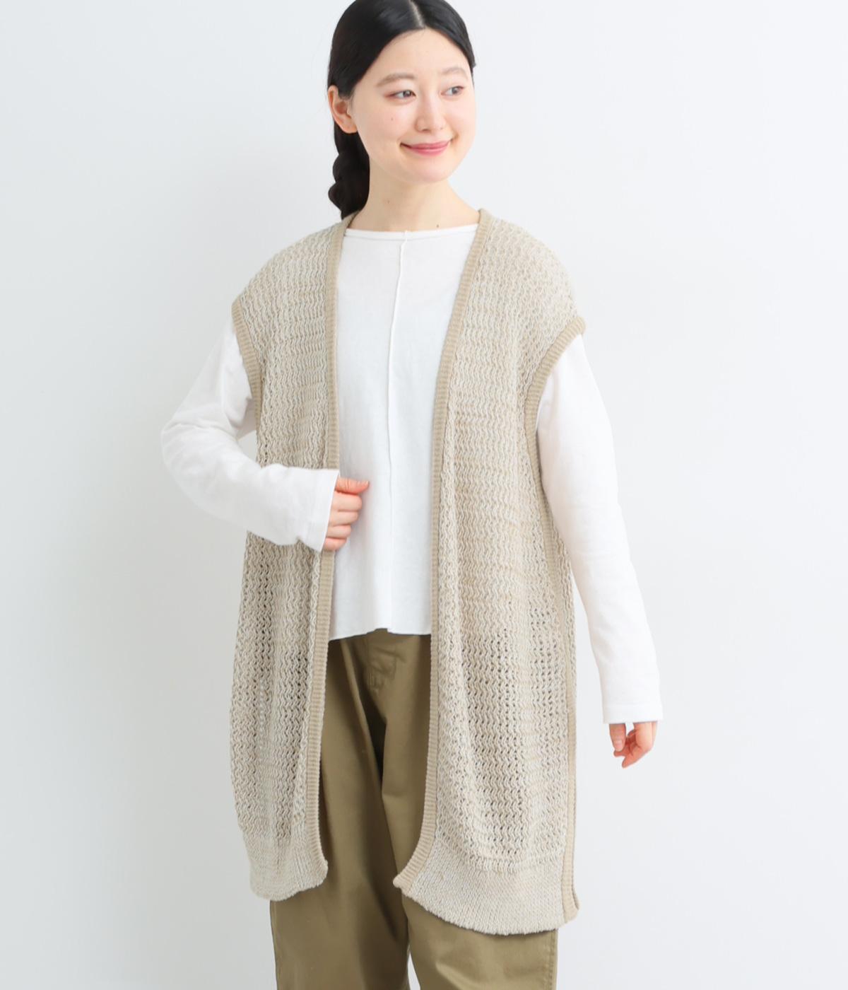 Mixニット配色ジレ(エクリュ-F)